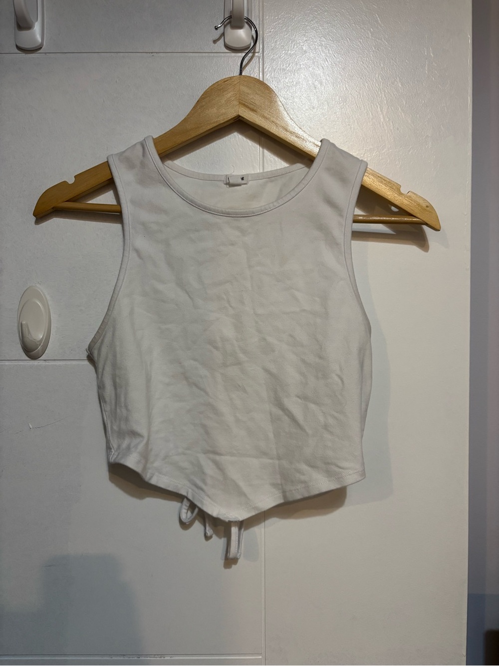 Garage White Cropped Tank with Tie Hem